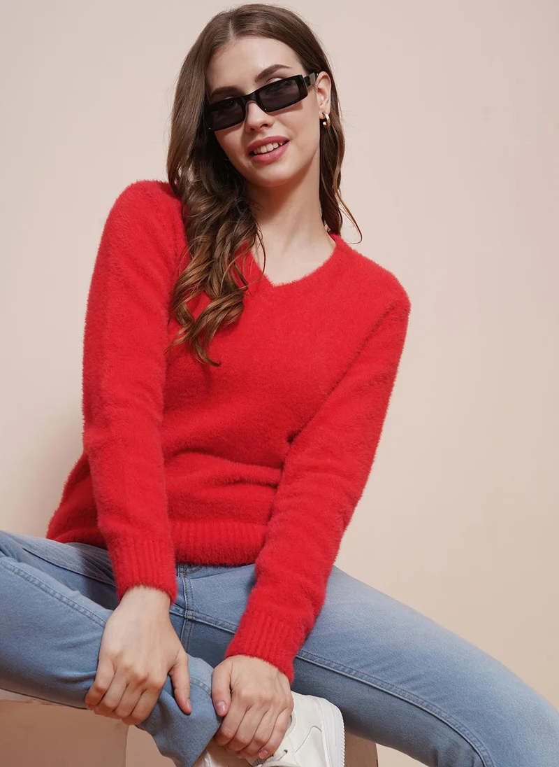 globus Globus Women Cable Knit V-Neck Acrylic Pullover Sweater